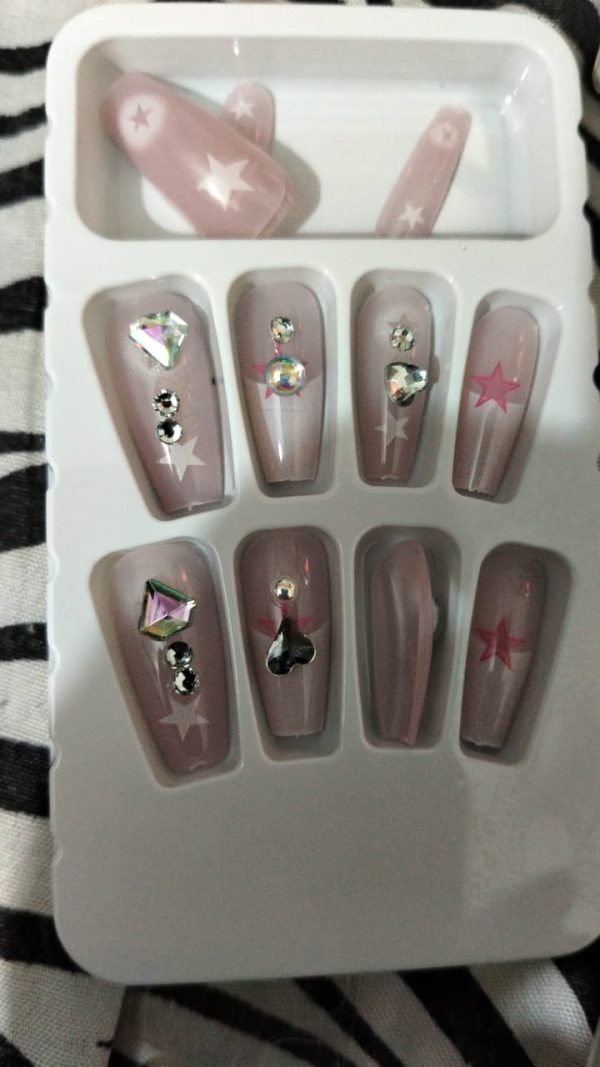 10 Pcs Fake Nails False Nails Wearable Nails Stylish Pattern Artificial Nails | Fake Nails For Girls | Artificial Nails For Women With Sticking Dots ( Random Design )