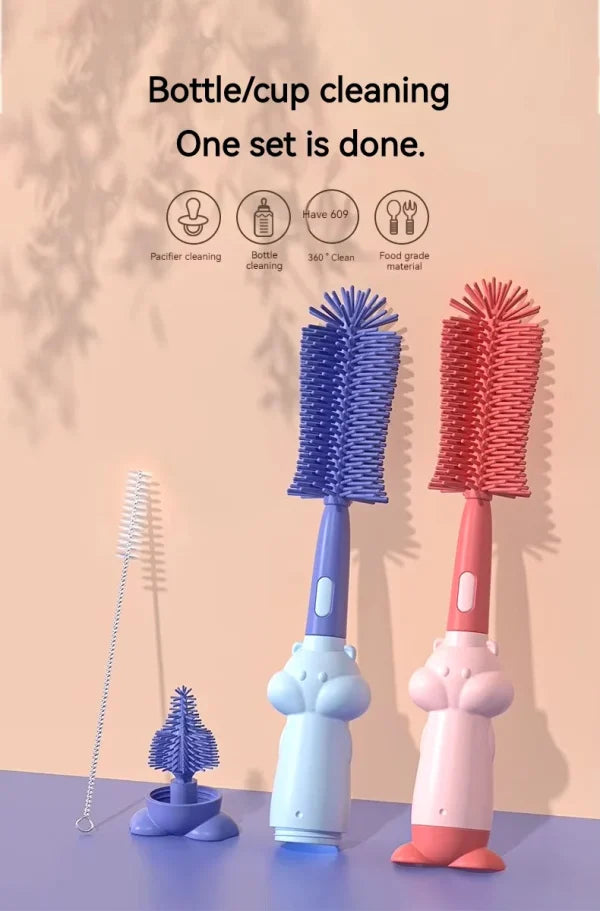 3-in-1 Silicone Baby Bottle Cleaning Brush Set – Pacifier, Straw, And Bottle Scrubber