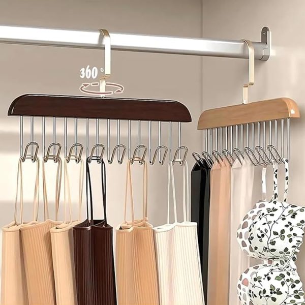 8 Hooks Wooden Clothes Hanger With Tie Rack Belt Hangers With 360°rotating