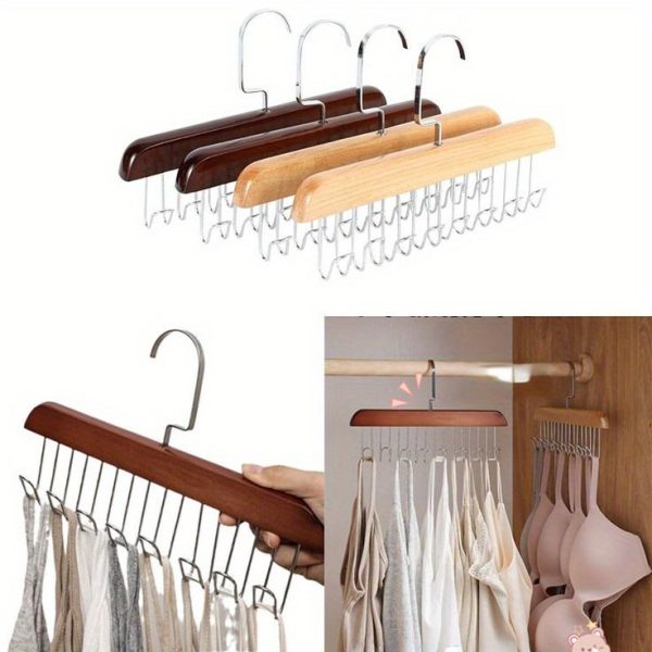 8 Hooks Wooden Clothes Hanger With Tie Rack Belt Hangers With 360°rotating