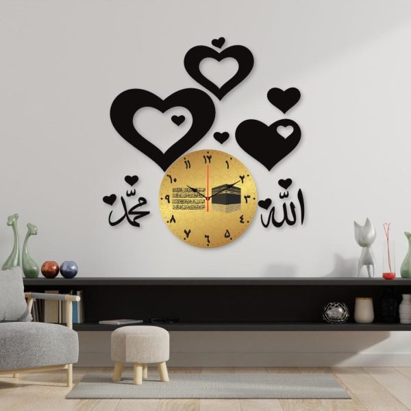 Allah Mohammad Clock Hearts Wall Clock /decorative Unique Wall Décor Clock For Home Decor Living Room And Offices