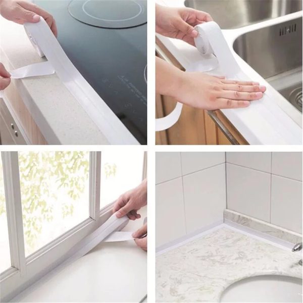 Bathroom Shower Sink Bath Sealing Corner Strip Tape – White Pvc Self Adhesive