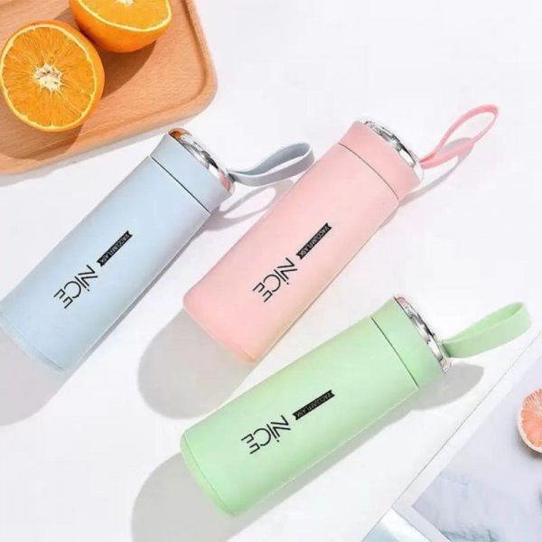 Nice Glass Bottle Water Mini Flask Bottle With Vaccum Flask And Loop Temperature Resistant, 400ml (random Colors)