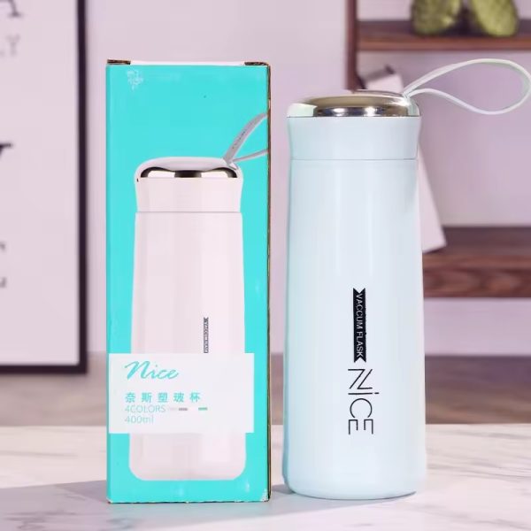 Nice Glass Bottle Water Mini Flask Bottle With Vaccum Flask And Loop Temperature Resistant, 400ml (random Colors)