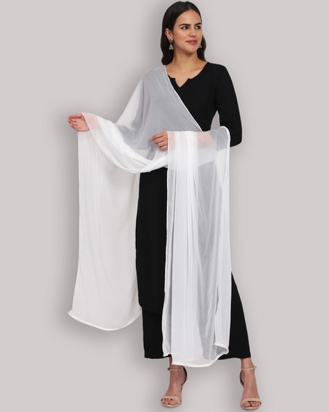 Plain Crinkle Chiffon Dupatta White